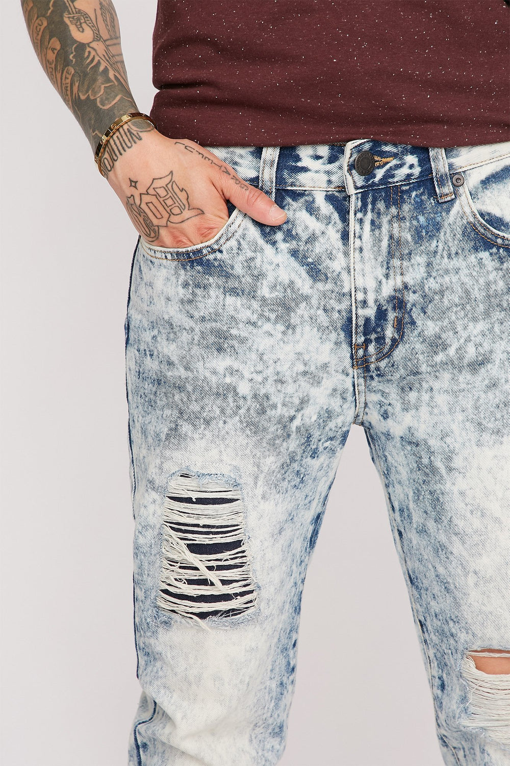 Men's Ripped Slim Fit Denim Jeans Acid Washed Blue Biker Distressed Pants  W38 | eBay